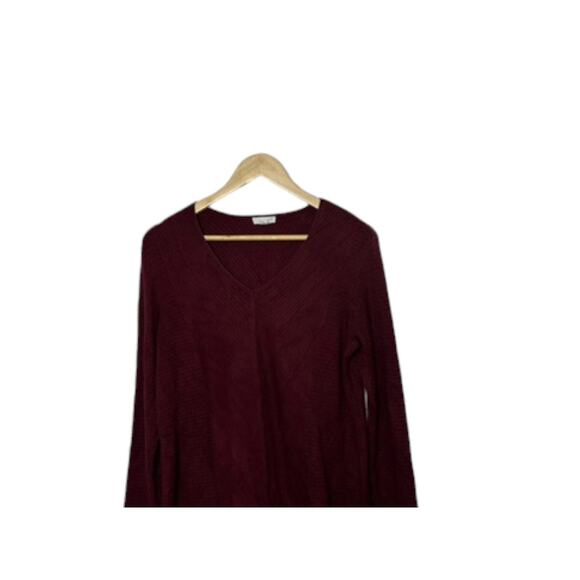 J.Jill Ribbed V-Neck Dark Maroon Long Sleeve Tunic Sweater Women's Small - Picture 6 of 8